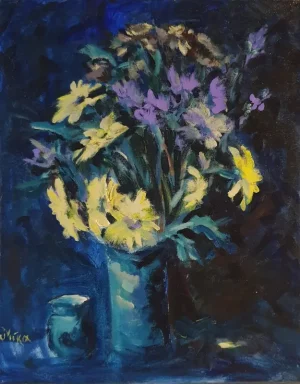 Acrylic still life painting of flowers - STILL LIFE IN THREE COLORS