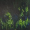 Acrylic abstract modern colourful landscape painting - AUTUMN NIGHT STOPPED AT THE TOPS OF THE PINES