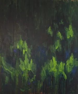 Acrylic abstract modern colourful landscape painting - AUTUMN NIGHT STOPPED AT THE TOPS OF THE PINES