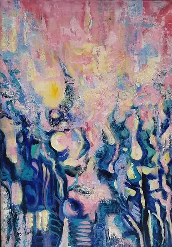 Modern acrylic colourful abstract painting - BEGINNING OF A HOT DAY Modern acrylic colourful abstract painting - BEGINNING OF A HOT DAY