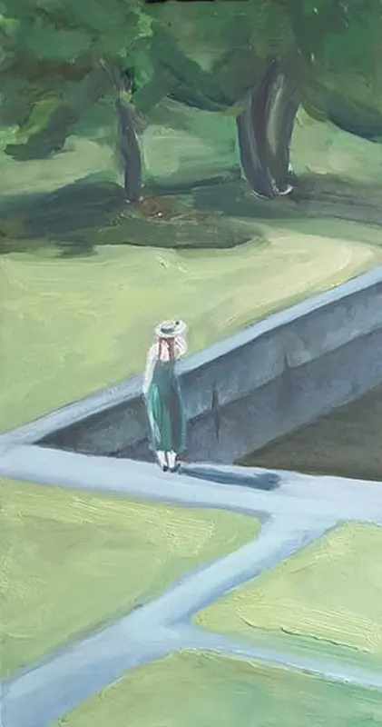 Oil painting of a girl by the pool in Mizarai - BY THE POOL Oil painting of a girl by the pool in Mizarai - BY THE POOL
