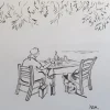 City scape drawing of taverna scene - IN A PLAKIAS TAVERNA