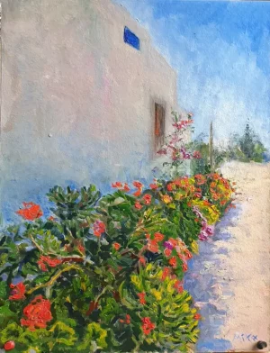 Oil painting city scape in Crete - ON THE WAY TO MUSEUM