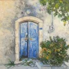 Oil painting city scape doors of Crete - THE BLUE DOOR