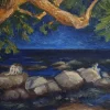 Oil painting landscape in Crete - GIRLS IN PLAKIAS
