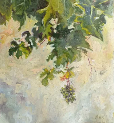 Oil painting city scape in Crete - GRAPES OF CRETE