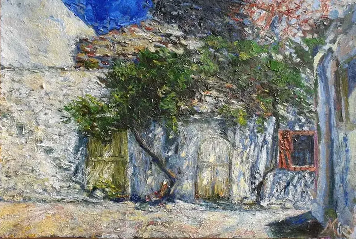 Oil painting - Cretan cityscape - WHAT HAPPENS IN LIMNES, STAYS IN LIMNES Oil painting - Cretan cityscape - WHAT HAPPENS IN LIMNES, STAYS IN LIMNES