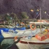 Oil painting ships in Cretan harbour - THE HARBOUR OF RETHYMNO BY NIGHT