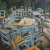 Oil painting Cretan taverna - AFTER PARTY. GAVALOCHORI.
