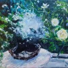 Acrylic painting of a cat - LOONEY IN THE BASKET