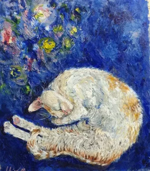 Oil painting of a sleeping Cretan cat - SLEEPING FURRY BEAUTY