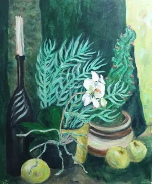 Acrylic still life painting - GREEN ON GREEN