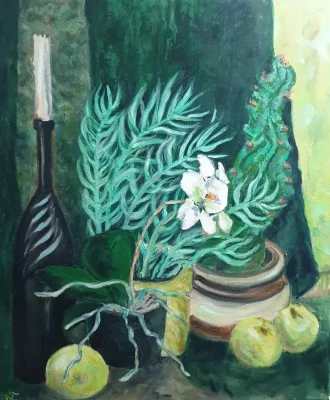 Acrylic still life painting - GREEN ON GREEN
