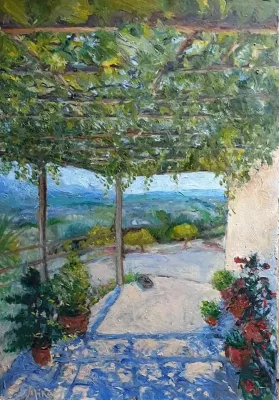 Oil painting Cretan cityscape - IRINI'S HOUSE