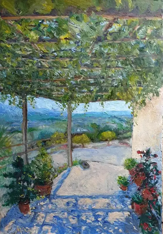 Oil painting Cretan cityscape - IRINI'S HOUSE Oil painting Cretan cityscape - IRINI'S HOUSE