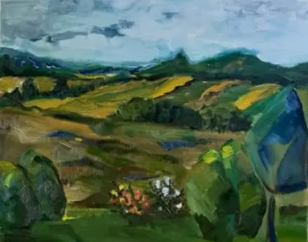 Oil landscape painting - IN THE FIELDS OF KARVIS