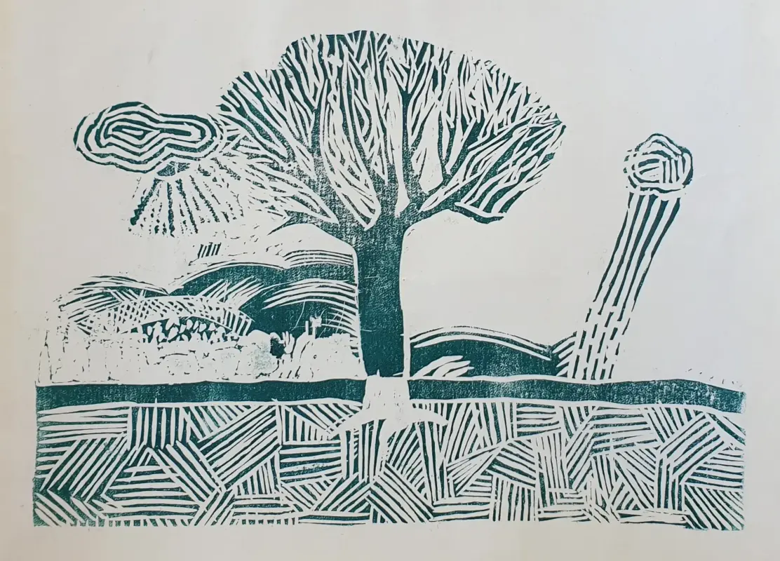 Lino cut landscape - WINTER TREE Lino cut landscape - WINTER TREE