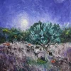 Oil landscape painting - GOATS IN THE MOON LIGHT SOMEWHERE GAVALOCHORI