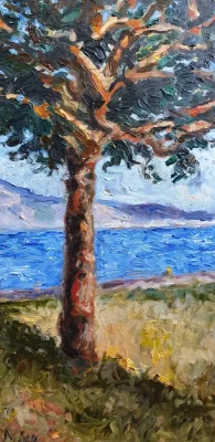 Oil landscape painting - ITEA HARBOUR. IN THE SHADOW.