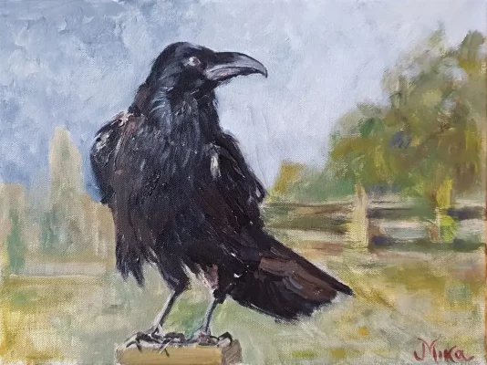 Acrylic painting of a crow - NEVER MORE
