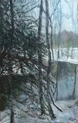 Oil painting landscape in Finland - WINTER WALK IN TERÄLAHTI, FINLAND