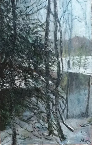 Oil painting landscape in Finland - WINTER WALK IN TERÄLAHTI, FINLAND
