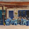 Oil painting landscape - Cretan cafenion - SOCIAL CLUB A LA GRECA. SPILI.