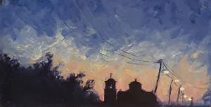 Oil painting city scape in Crete - ON THE WAY TO TAVERNA