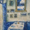 Modern oil colourful painting - DINNER IN BLUE YELLOW