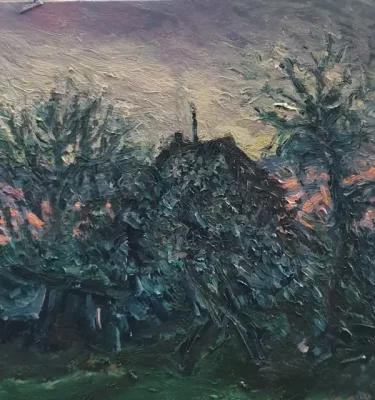 Landscape painting in oil - APPLE TREES WILL TURN WHITE web